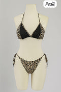 Kadın Siyah ve Leopar Detaylı Yandan Bağlamalı Bikini Takımı - görsel 1