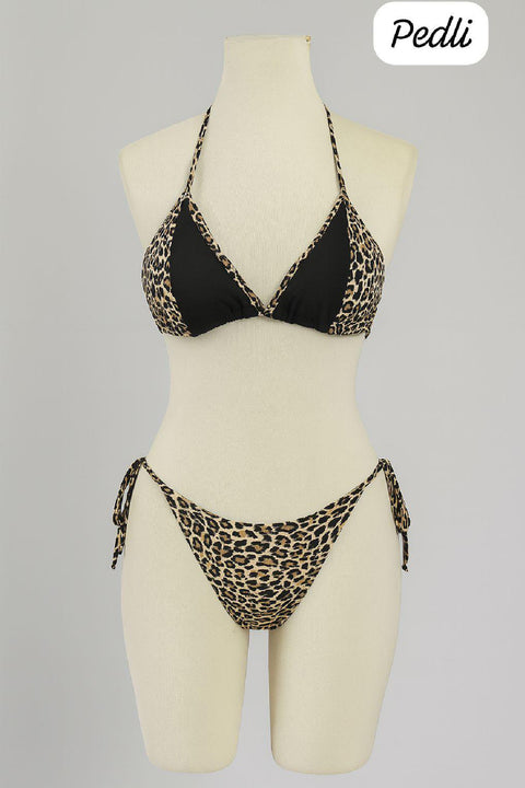 Kadın Siyah ve Leopar Detaylı Yandan Bağlamalı Bikini Takımı - görsel 1
