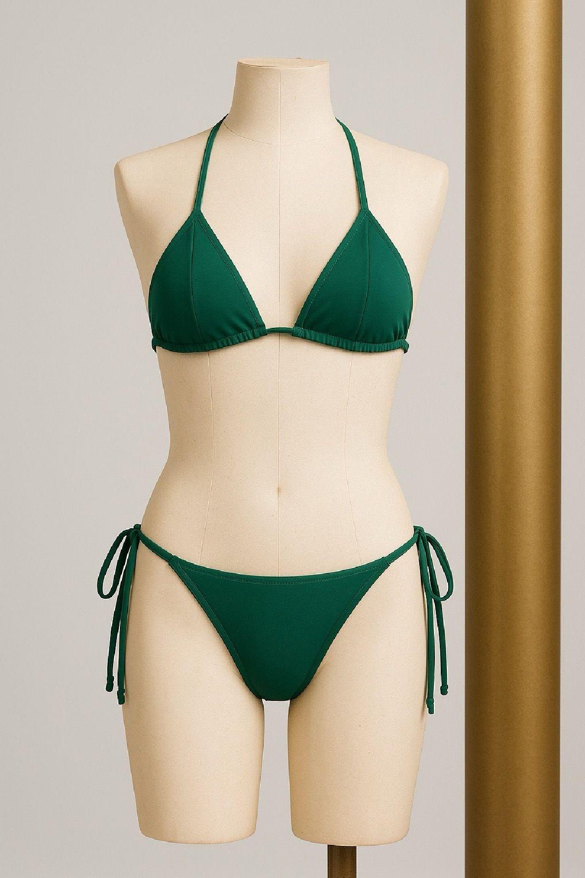 Kadın Yeşil Yandan ve Boyundan Bağlamalı Bikini Mayo Takımı - görsel 1