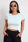 Kadın Beyaz Yuvarlak Yaka Yarım Kol Crop Top Bluz - görsel 1