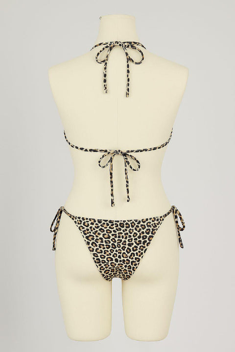 Kadın Siyah ve Leopar Detaylı Yandan Bağlamalı Bikini Takımı - görsel 2