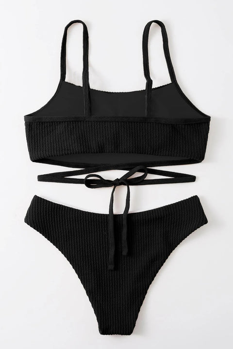 Kadın Siyah Çapraz Bağlama Detaylı Yüksek Bel Bikini Takımı - görsel 5