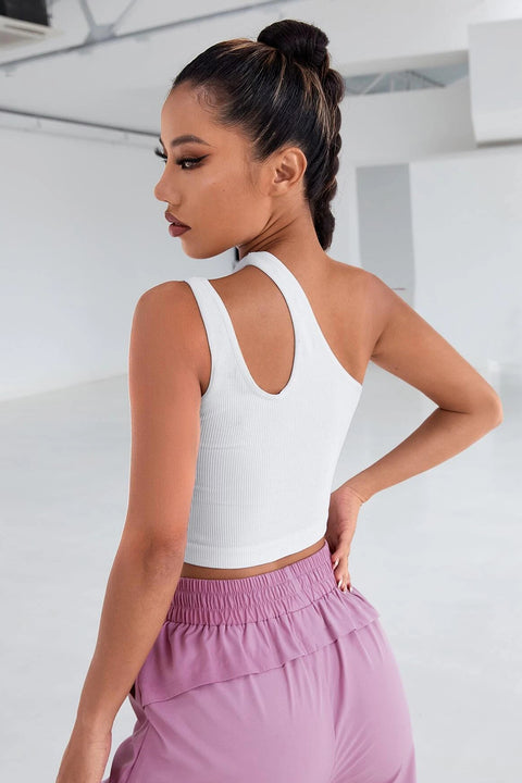 Kadın Beyaz Tek Omuz Cut Out Detaylı Crop Top Bluz - görsel 2