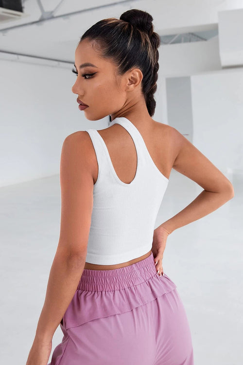 Kadın Beyaz Tek Omuz Cut Out Detaylı Crop Top Bluz - görsel 2