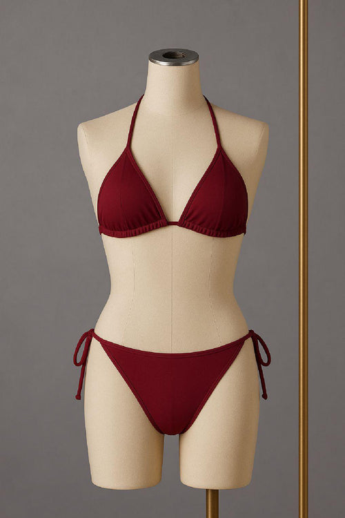 Kadın Bordo Yandan ve Boyundan Bağlamalı Bikini Mayo Takımı - görsel 2