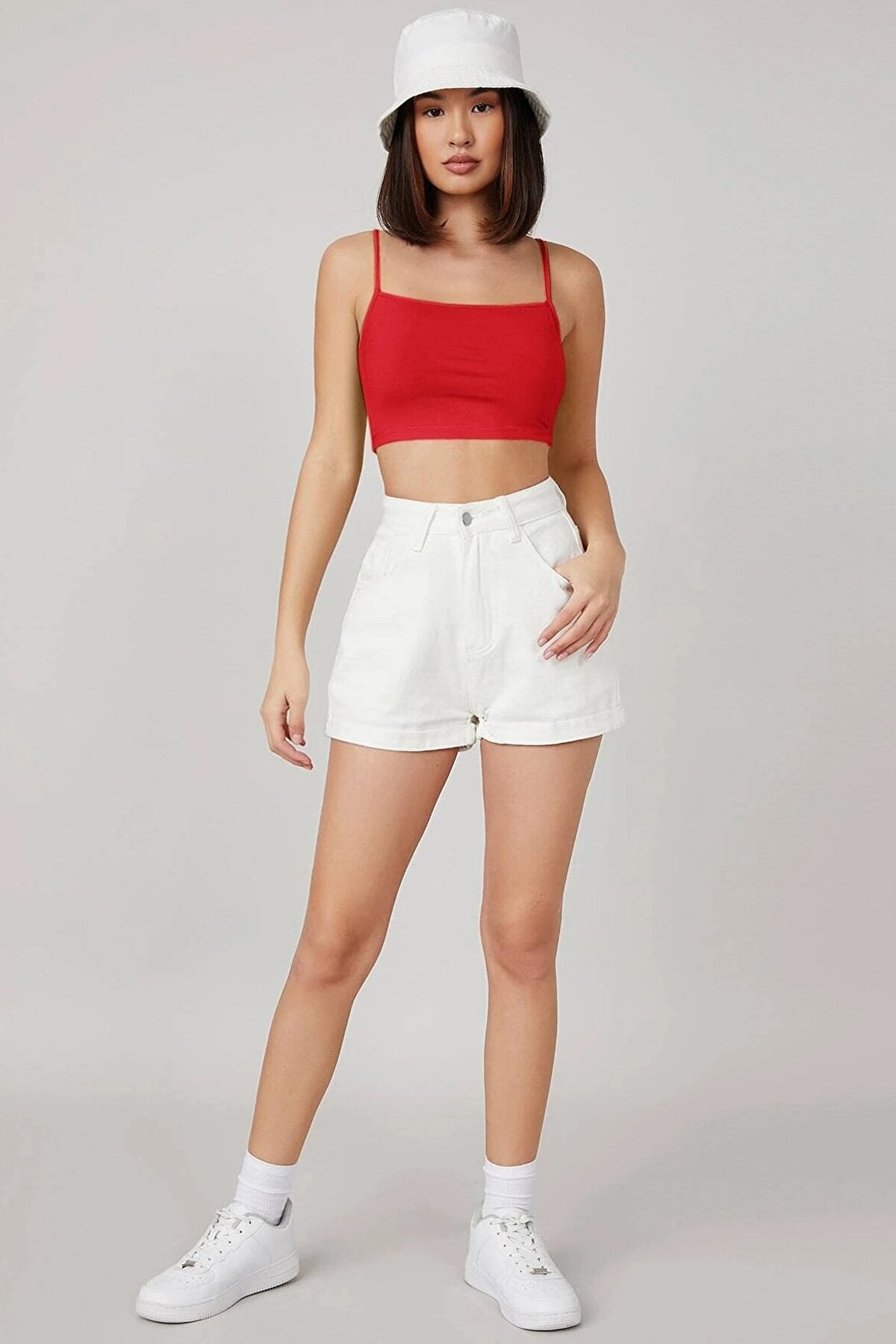 Kadın Kırmızı Ip Askılı Crop Top Büstiyer - görsel 1
