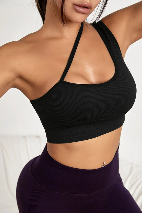 Kadın Siyah Tek Omuzlu Çapraz Askılı Crop Top Büstiyer - görsel 3