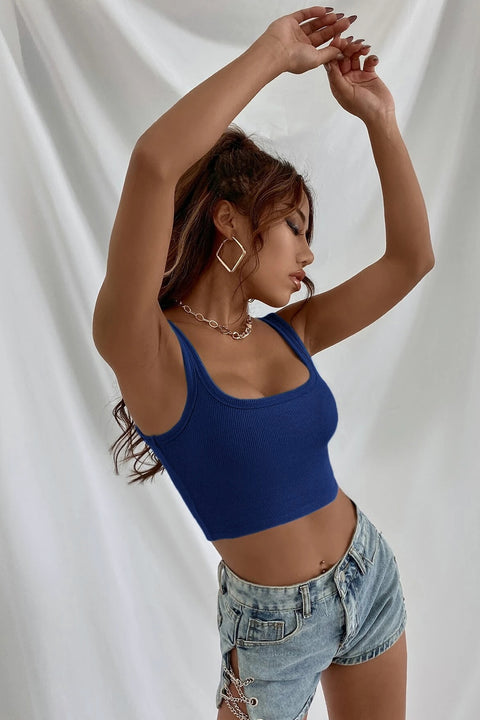 Kadın Lacivert Kalın Askılı Crop Top Büstiyer - görsel 3