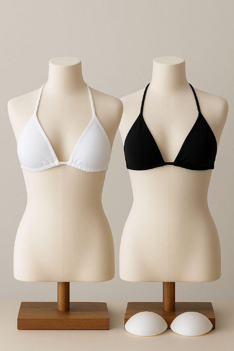 Kadın Siyah ve Beyaz Minimal Kesim Üçgen Bikini Üstü - görsel 4