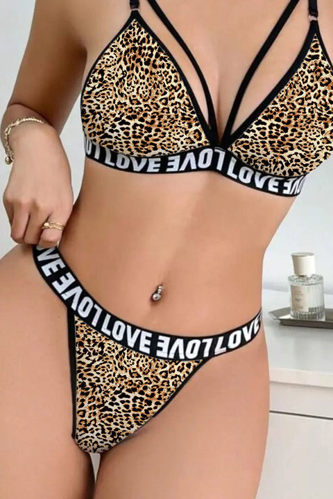 Kadın Leopar Desenli Love Yazı Detaylı Harness İç Çamaşır Takımı - görsel 4