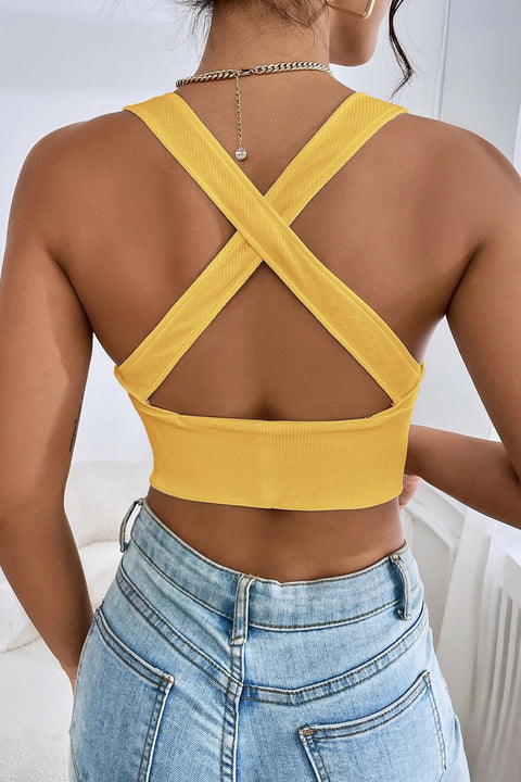 Kadın Sarı Çapraz Sırt Detaylı Şık Crop Top Büstiyer - görsel 5