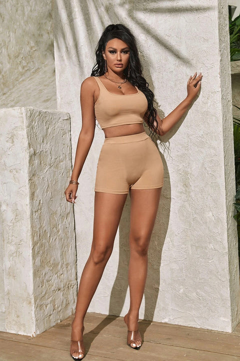 Kadın Krem Rengi Şortlu Crop Top Gecelik Takım - görsel 5