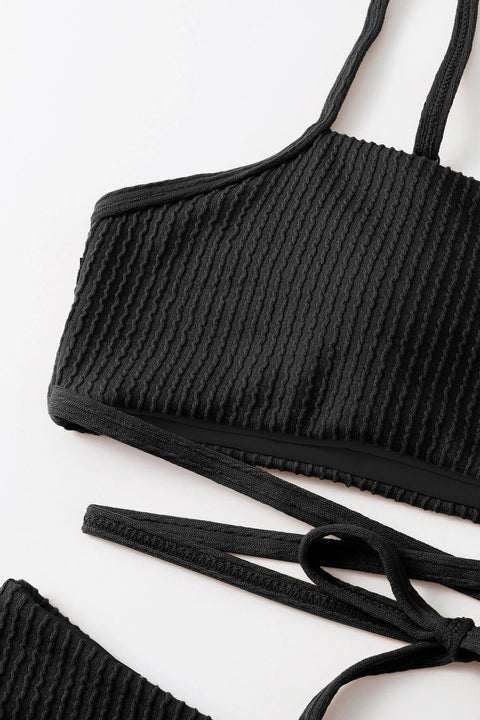 Kadın Siyah Çapraz Bağlama Detaylı Yüksek Bel Bikini Takımı - görsel 7