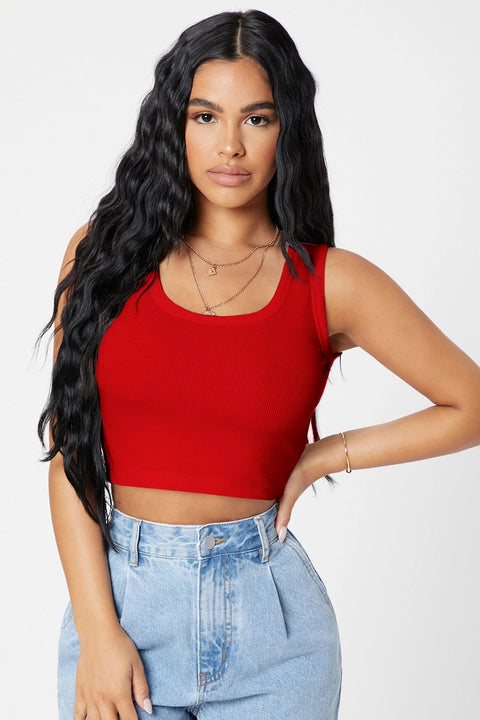 Kadın Kırmızı Kare Yaka Crop Top Bluz - görsel 4
