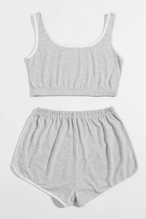 Kadın Gri Askılı Crop Top ve Şortlu Gecelik Takım - görsel 2