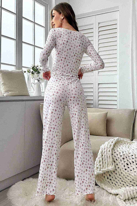 Merry See Çiçek Desenli Uzun Kollu Pijama Takımı Beyaz - görsel 2