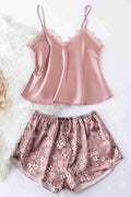 Merry See Dantel İşlemeli Çiçek Desenli Şort Pijama Takımı Pembe - görsel 1
