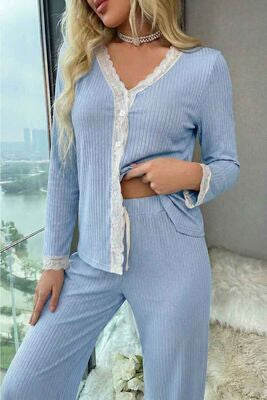 Merry See Ribanalı Dantel Detay İki Parça Pijama Takım Mavi - görsel 5