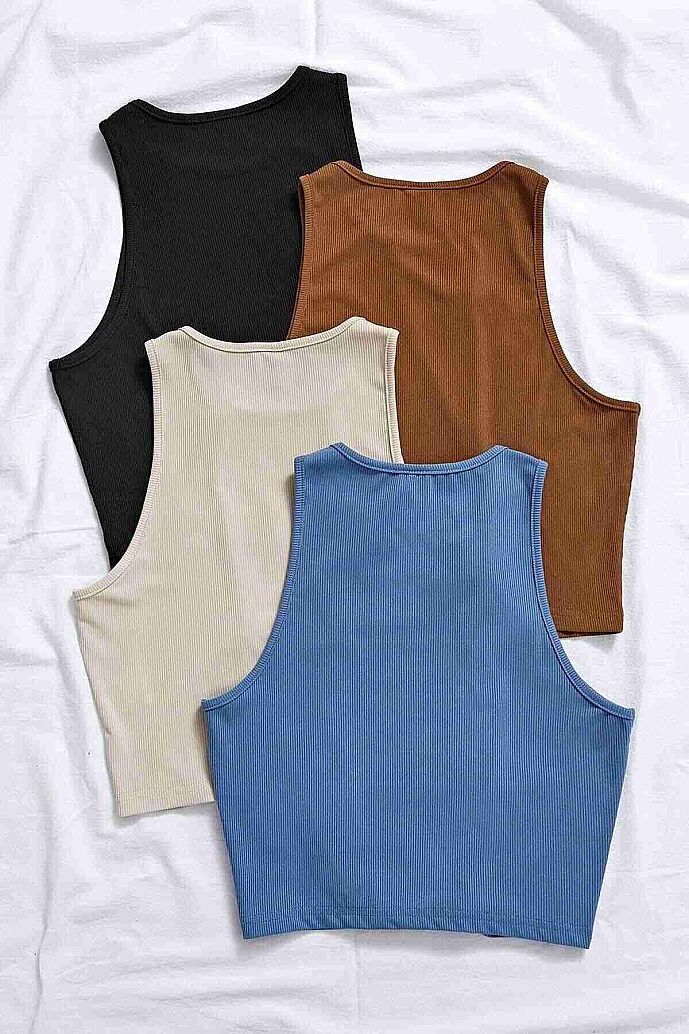 Merry See Tek Renk 1 Adet Kadın Kolsuz Örme Kumaş Bluz Crop Kahverengi - görsel 5