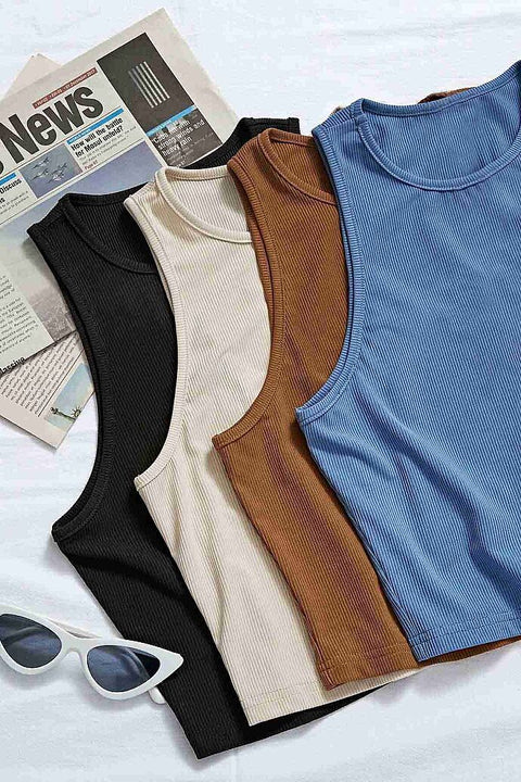 Merry See Tek Renk 1 Adet Kadın Kolsuz Örme Kumaş Bluz Crop Kahverengi - görsel 6