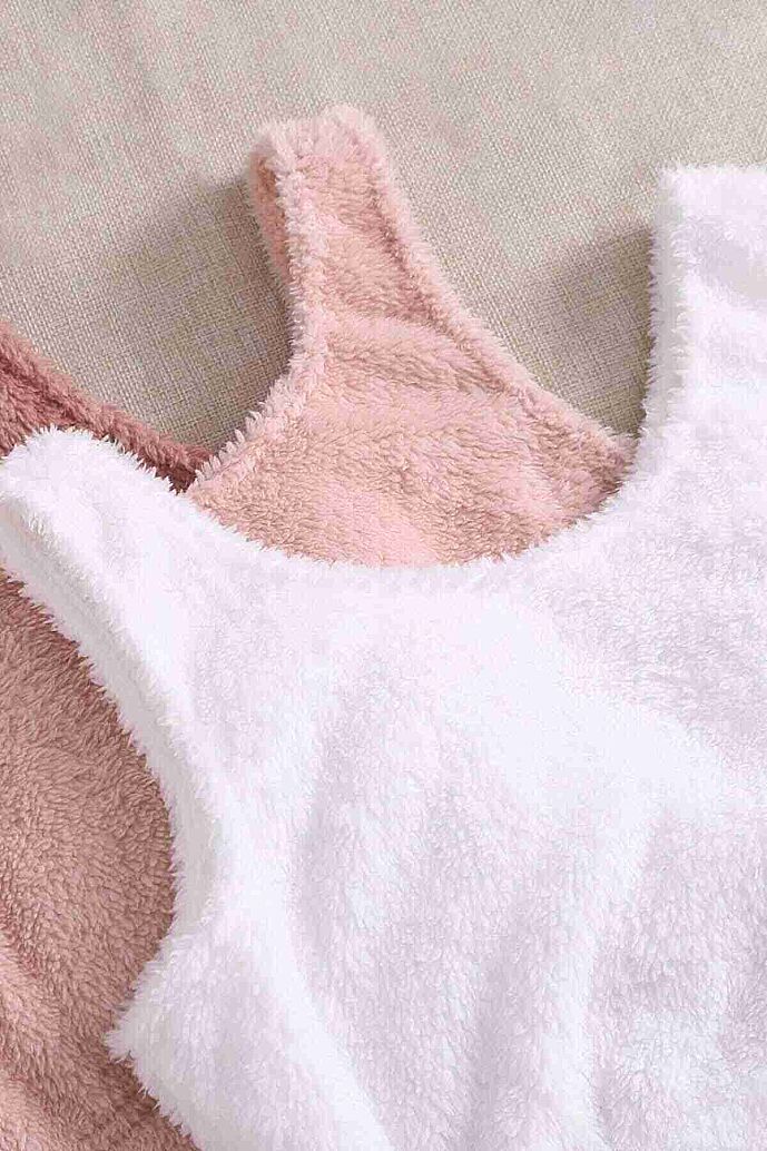 Merry See Tek Renk 1 Takım Kolsuz Askılı Peluş Polar Alt Üst Şortlu Pijama Takımı Pembe Açık - görsel 4